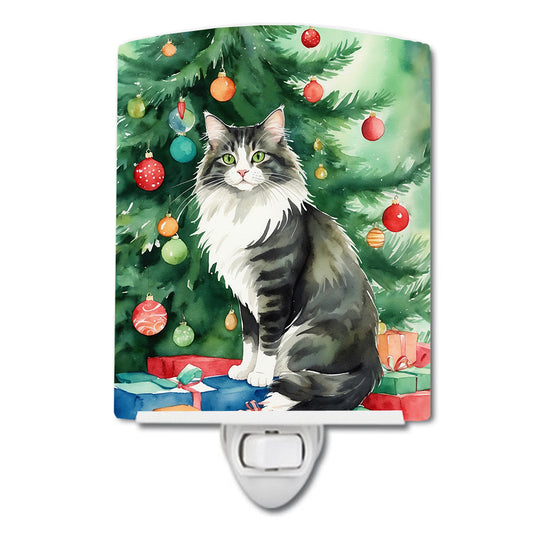 Buy this Norwegian Forest Cat By the Christmas Tree Ceramic Night Light