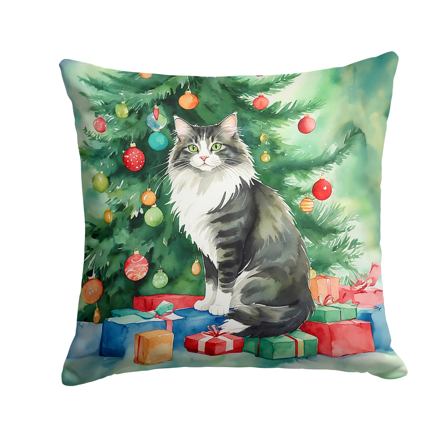 Buy this Norwegian Forest Cat By the Christmas Tree Throw Pillow