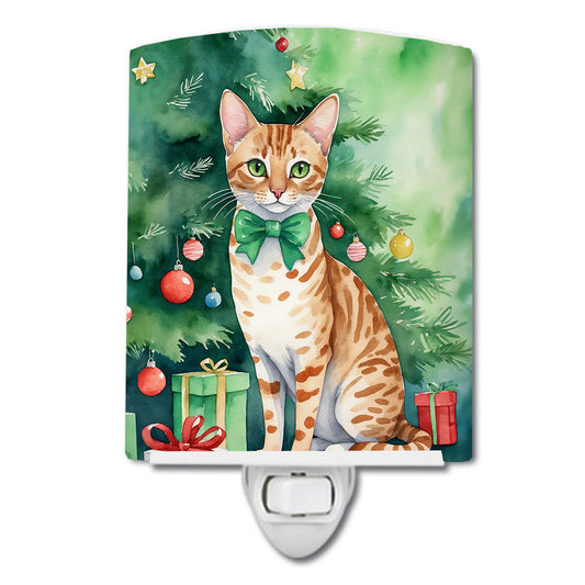 Buy this Ocicat Cat By the Christmas Tree Ceramic Night Light