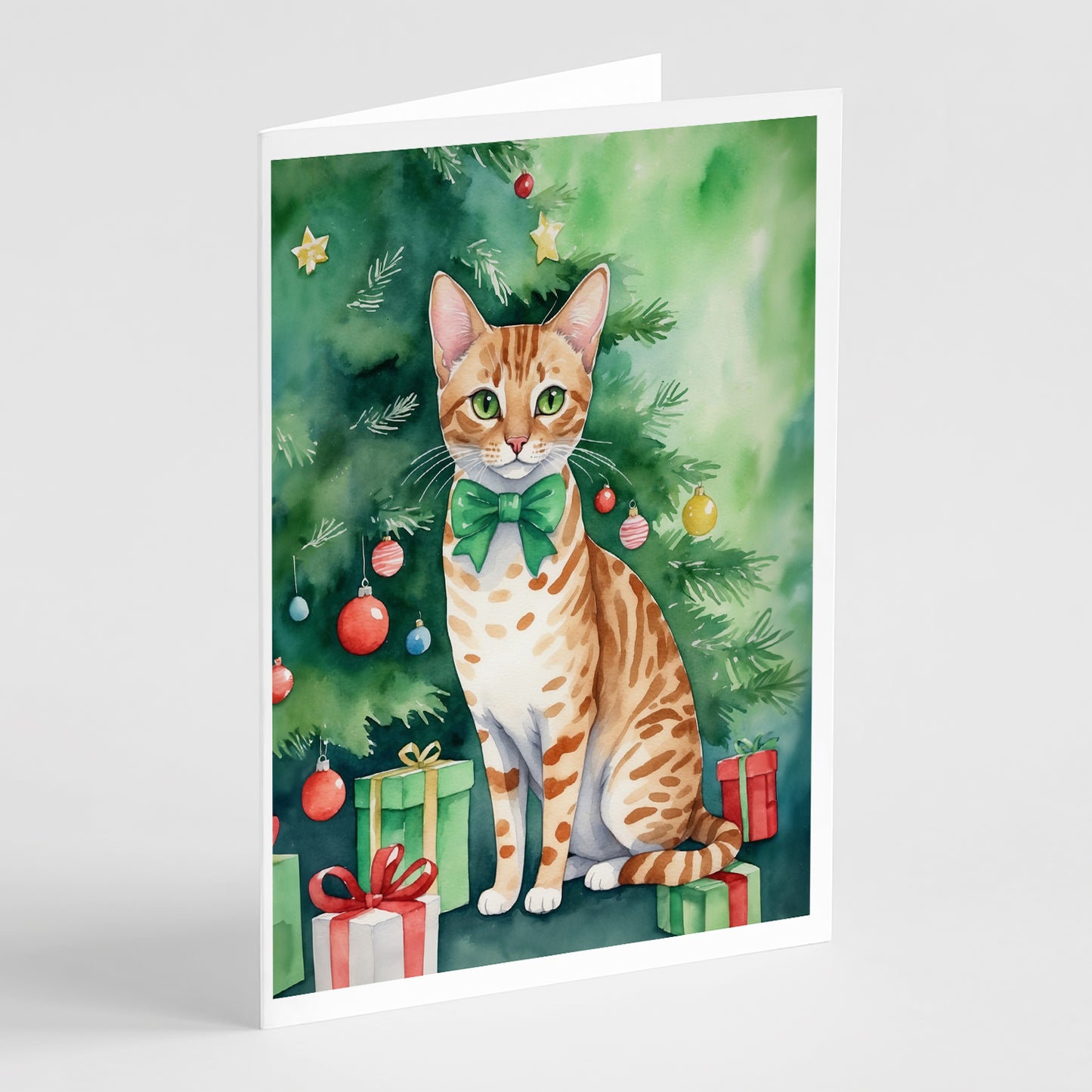 Buy this Ocicat Cat By the Christmas Tree Greeting Cards Pack of 8