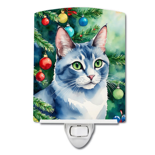 Buy this Ojos Azules Cat By the Christmas Tree Ceramic Night Light