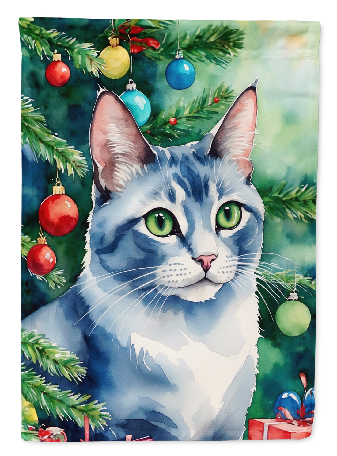 Buy this Ojos Azules Cat By the Christmas Tree Garden Flag