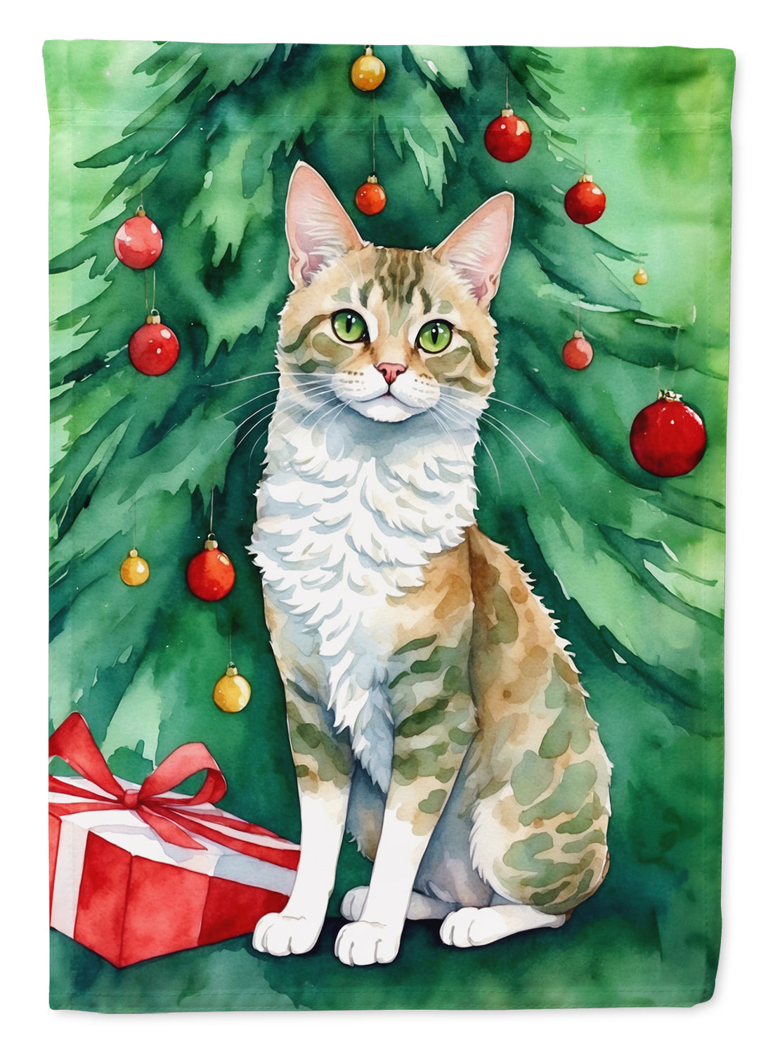 Buy this Oregon Rex Cat By the Christmas Tree Garden Flag