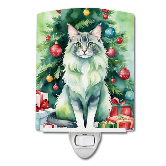 Buy this Oriental Longhair Cat By the Christmas Tree Ceramic Night Light