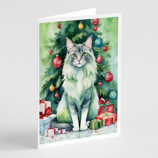 Buy this Oriental Longhair Cat By the Christmas Tree Greeting Cards Pack of 8