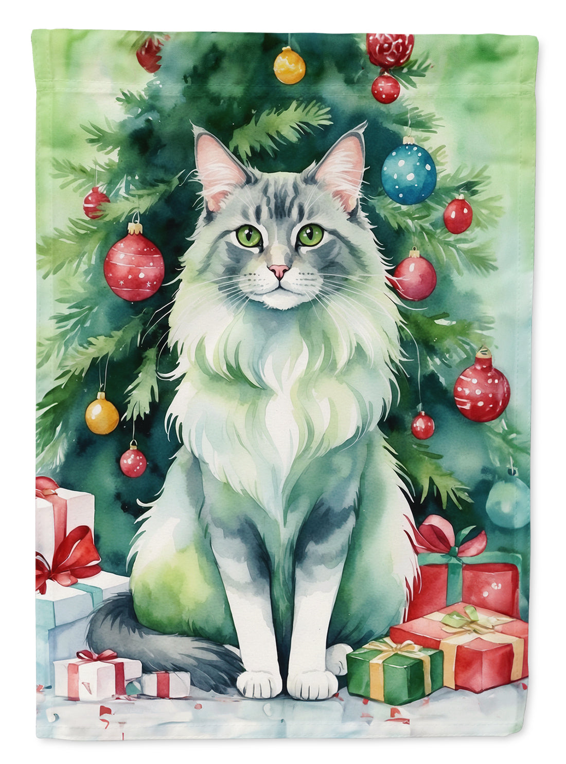 Buy this Oriental Longhair Cat By the Christmas Tree Garden Flag