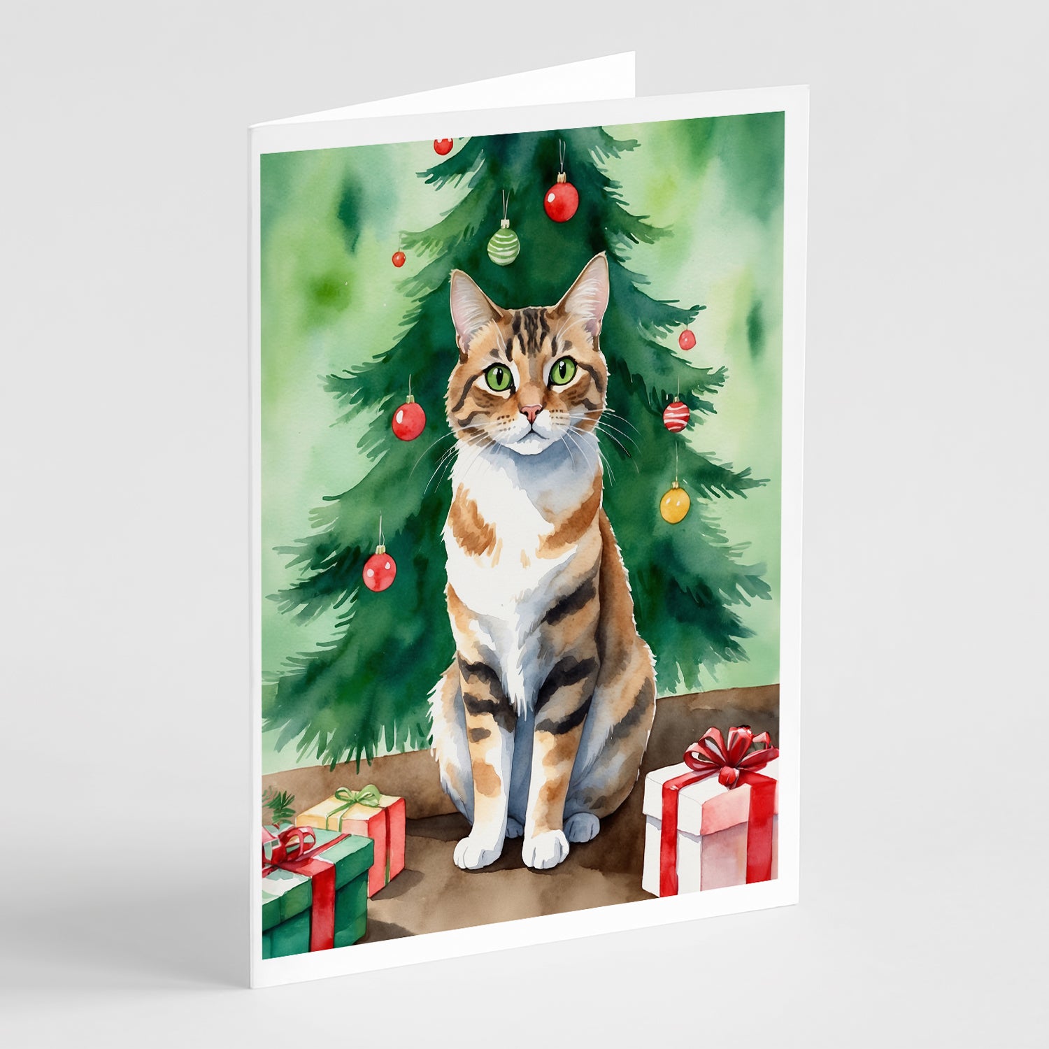 Buy this Owyhee Bob Cat By the Christmas Tree Greeting Cards Pack of 8