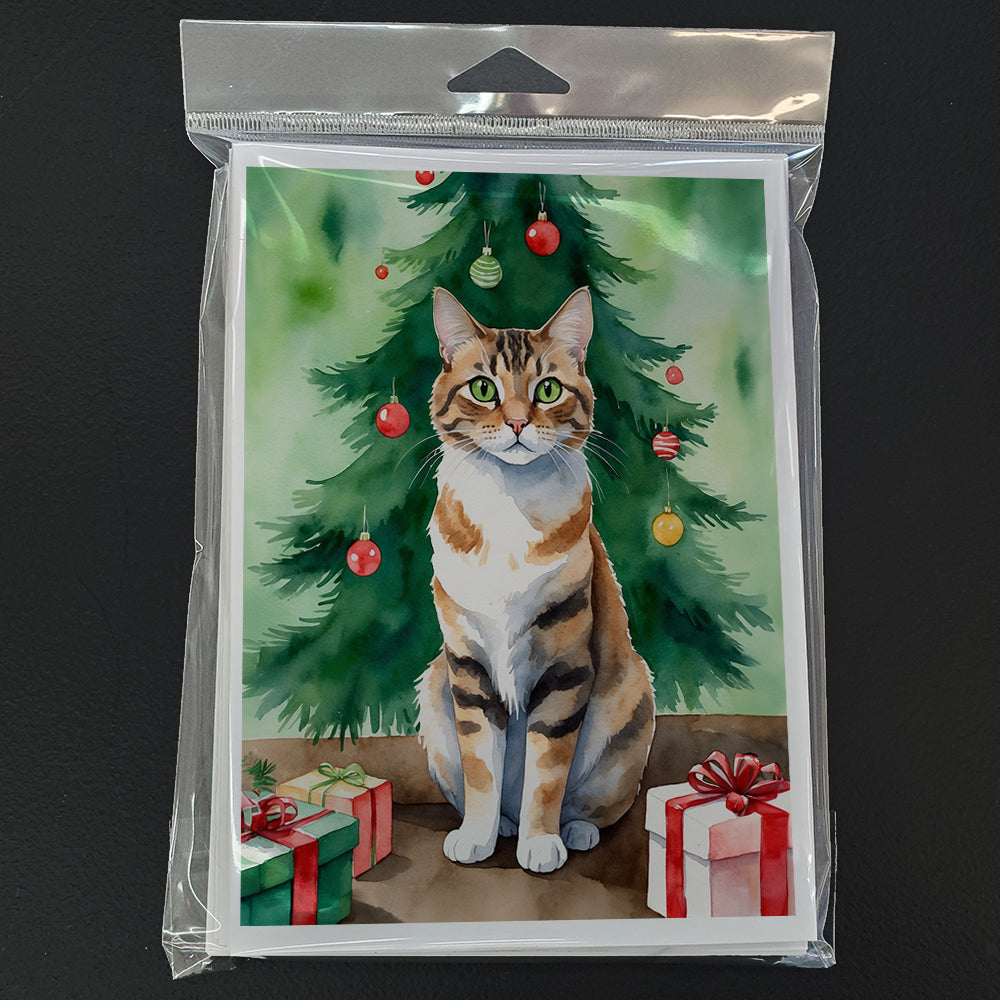 Owyhee Bob Cat By the Christmas Tree Greeting Cards Pack of 8