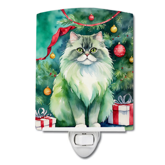 Buy this Persian Cat By the Christmas Tree Ceramic Night Light