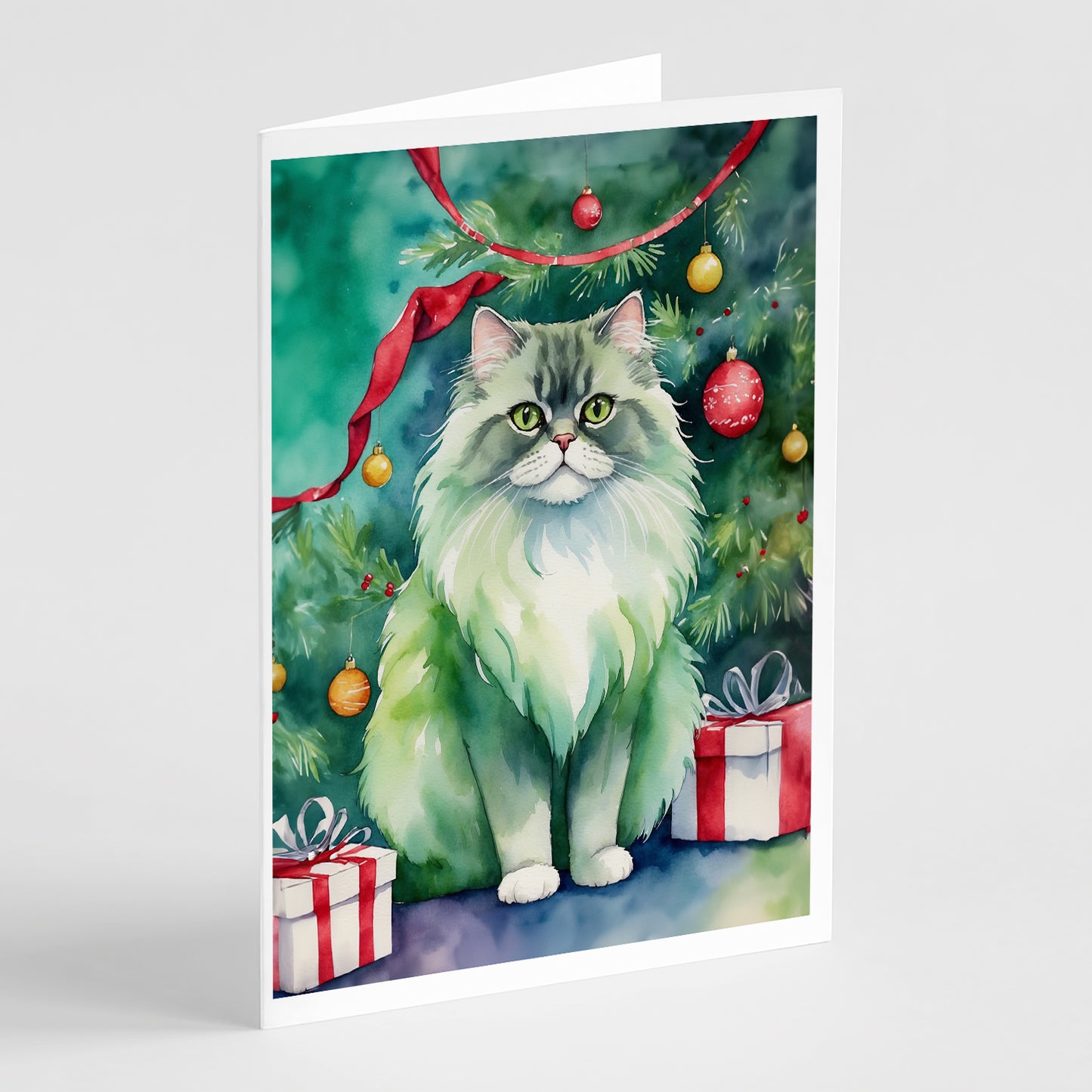 Buy this Persian Cat By the Christmas Tree Greeting Cards Pack of 8