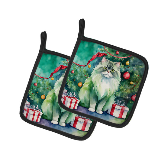 Buy this Persian Cat By the Christmas Tree Pair of Pot Holders