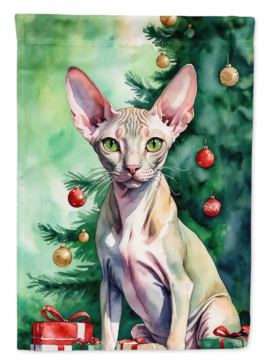 Buy this Peterbald Cat By the Christmas Tree House Flag