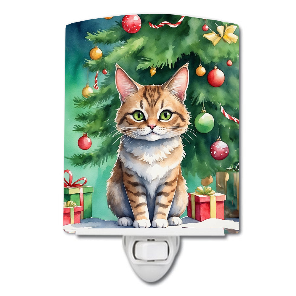 Buy this Pixie Bob Cat By the Christmas Tree Ceramic Night Light