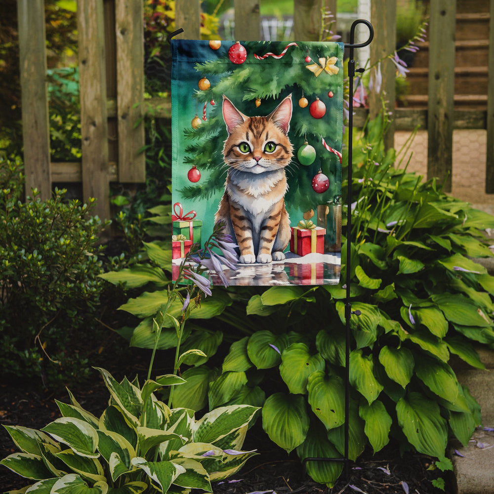 Pixie Bob Cat By the Christmas Tree Garden Flag