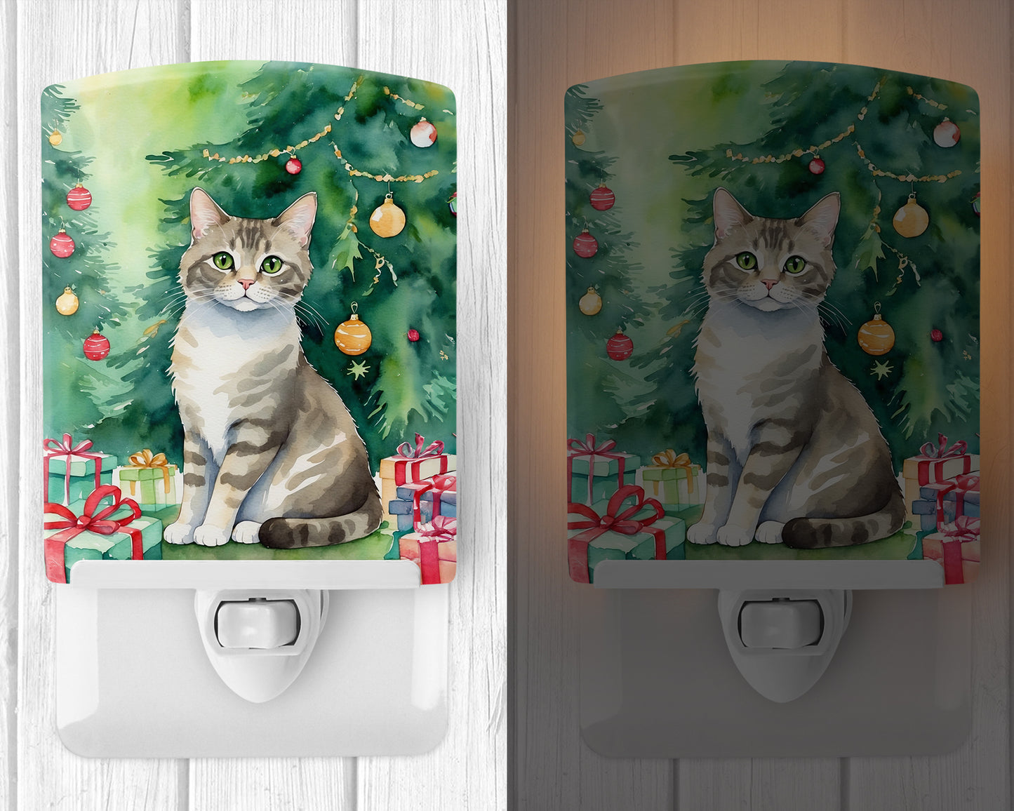 Pudelkatze Cat By the Christmas Tree Ceramic Night Light