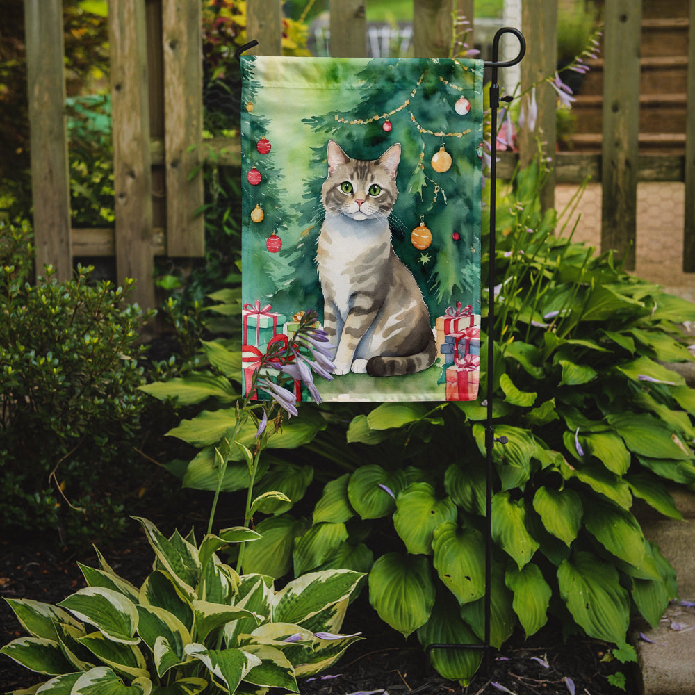 Pudelkatze Cat By the Christmas Tree Garden Flag