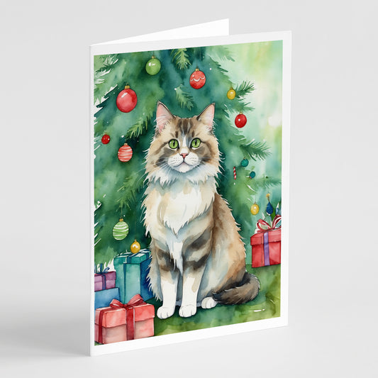 Buy this Ragamuffin Cat By the Christmas Tree Greeting Cards Pack of 8