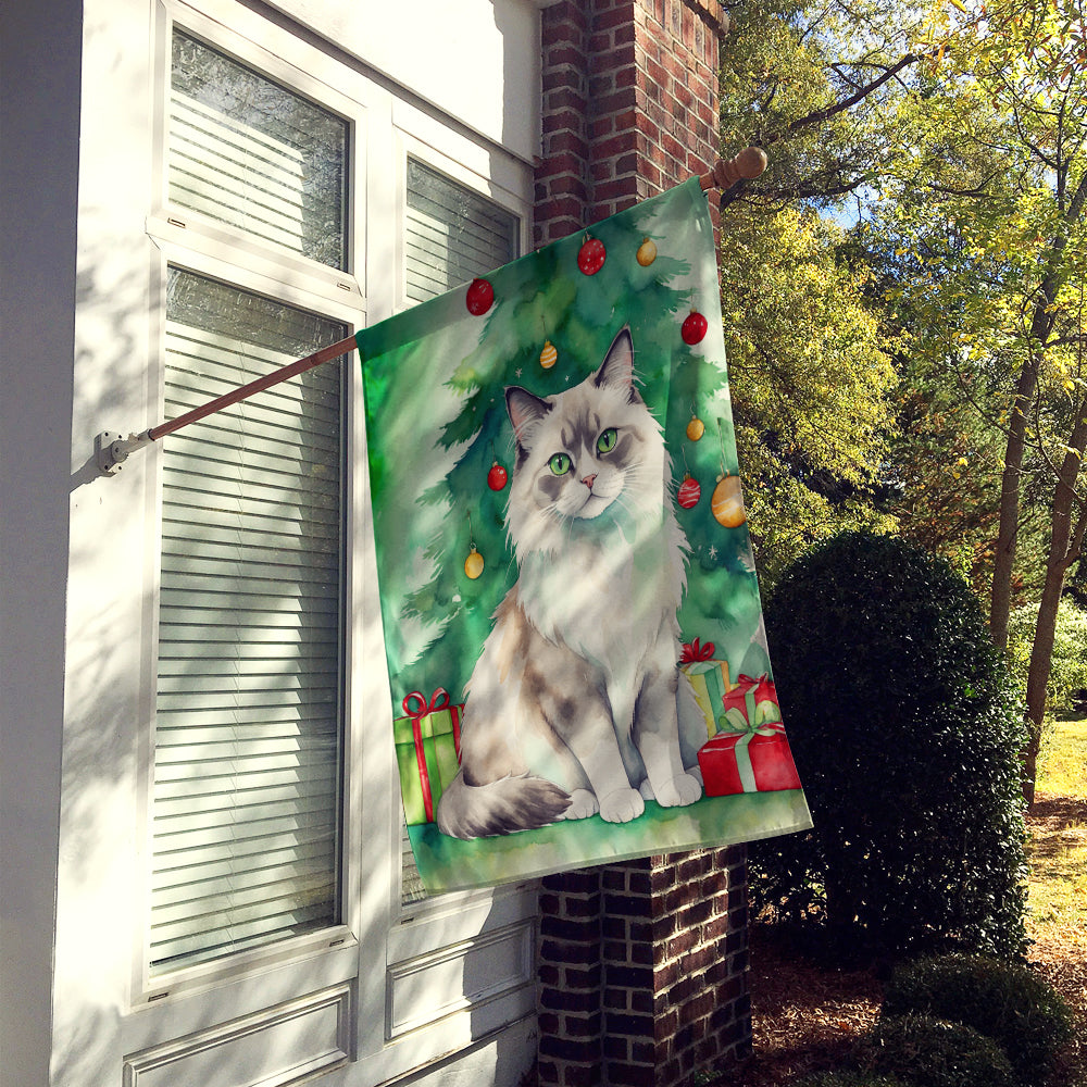 Ragdoll Cat By the Christmas Tree House Flag