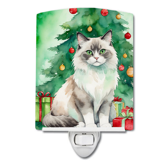 Buy this Ragdoll Cat By the Christmas Tree Ceramic Night Light