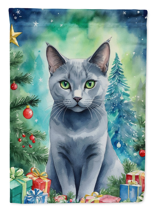 Buy this Russian Blue Cat By the Christmas Tree House Flag