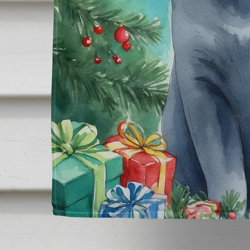 Russian Blue Cat By the Christmas Tree House Flag