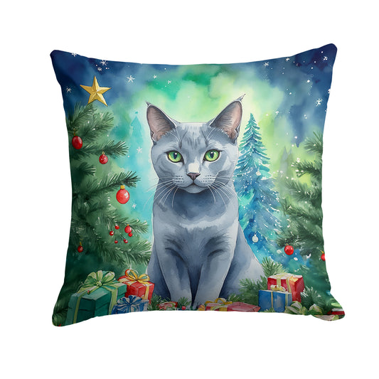 Buy this Russian Blue Cat By the Christmas Tree Throw Pillow