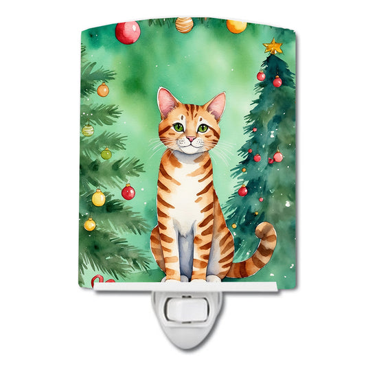 Buy this Safari Cat By the Christmas Tree Ceramic Night Light