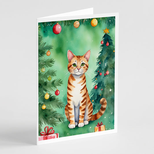 Buy this Safari Cat By the Christmas Tree Greeting Cards Pack of 8