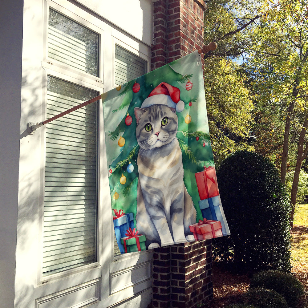 Scottish Fold Cat By the Christmas Tree House Flag