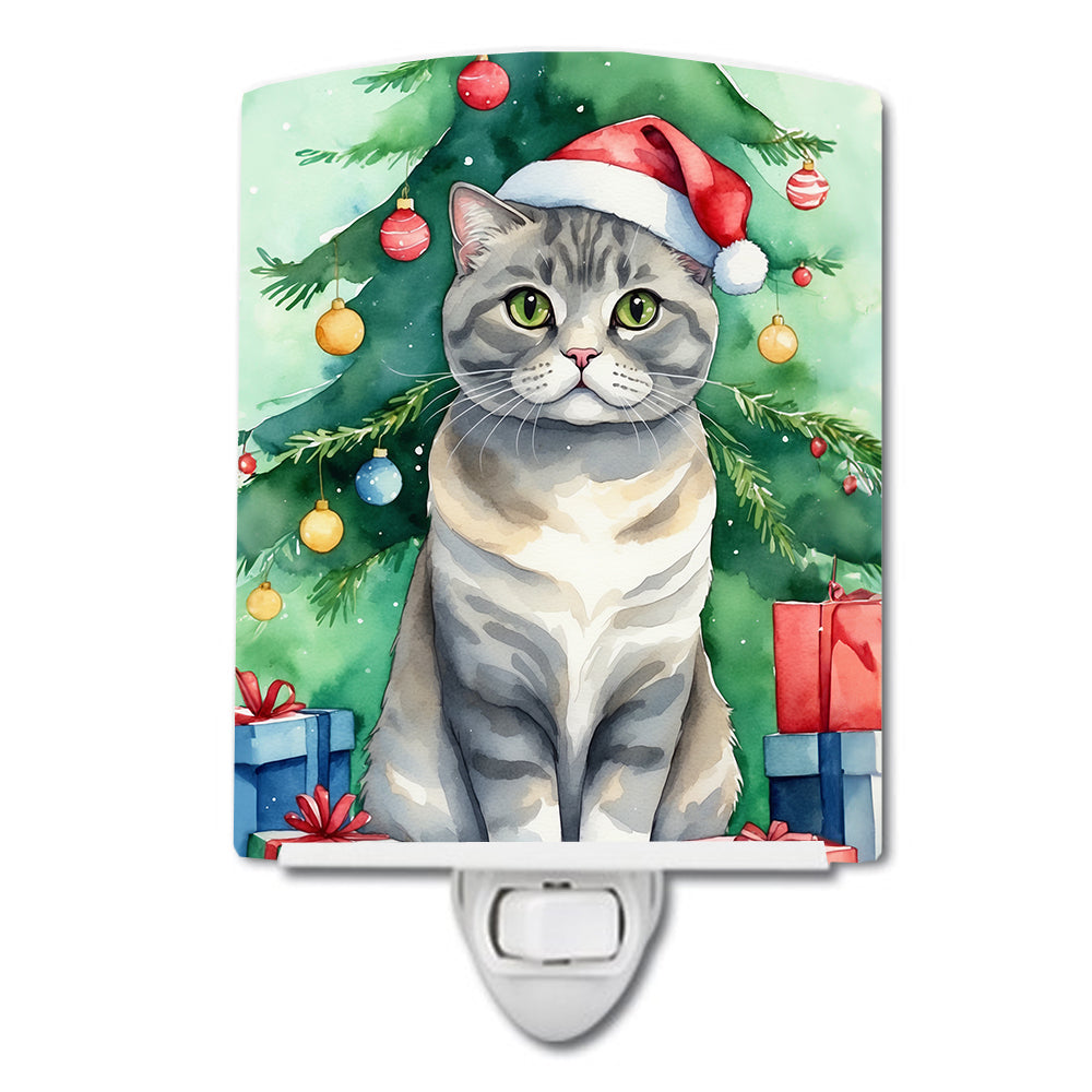 Buy this Scottish Fold Cat By the Christmas Tree Ceramic Night Light