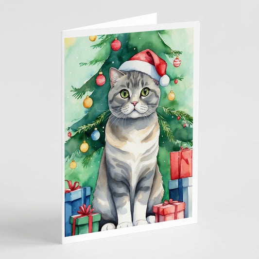 Buy this Scottish Fold Cat By the Christmas Tree Greeting Cards Pack of 8