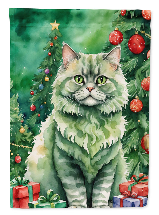 Buy this Selkirk Rex Cat By the Christmas Tree House Flag