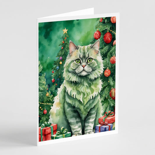 Buy this Selkirk Rex Cat By the Christmas Tree Greeting Cards Pack of 8