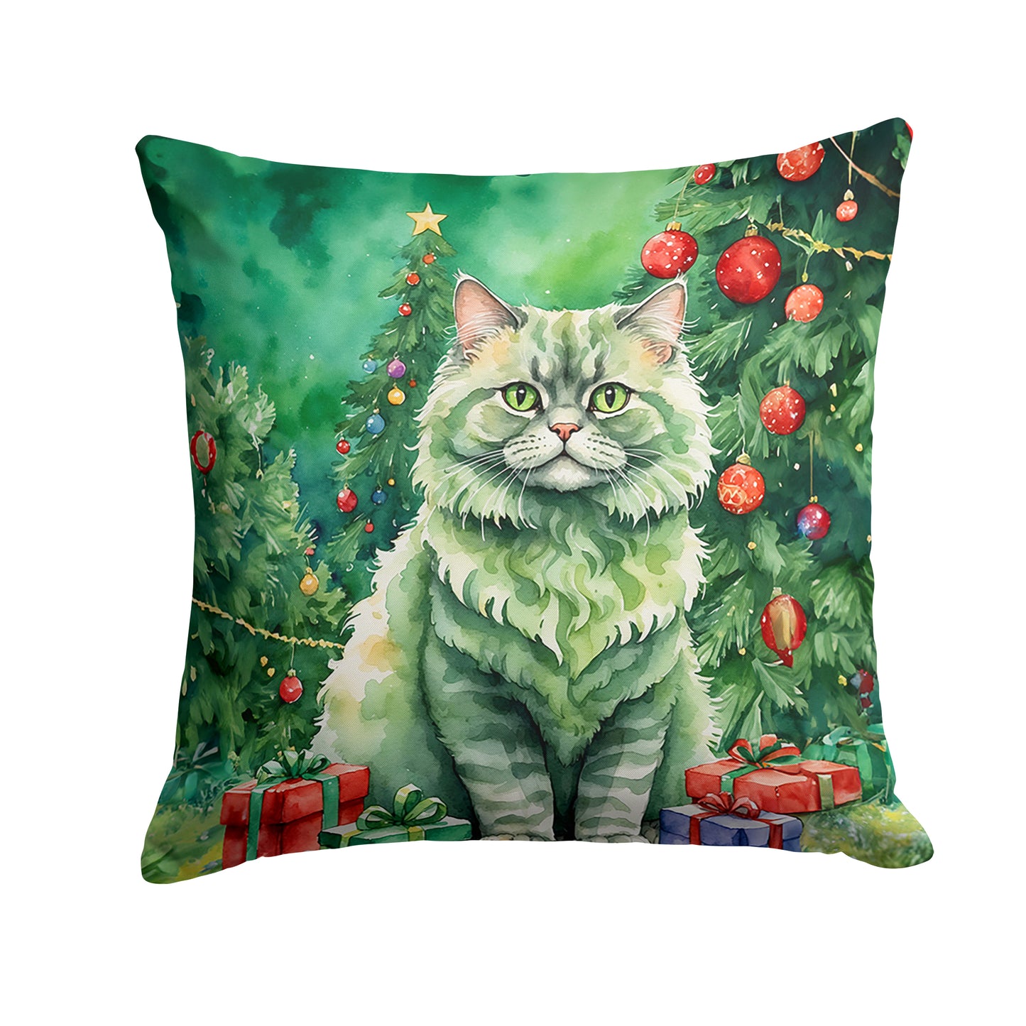 Buy this Selkirk Rex Cat By the Christmas Tree Throw Pillow