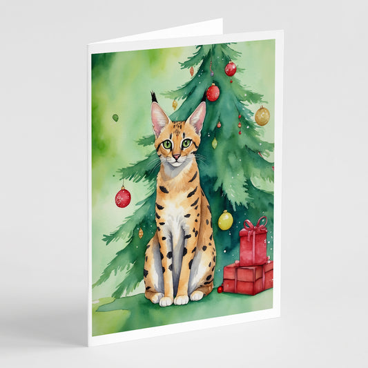 Buy this Serengeti Cat By the Christmas Tree Greeting Cards Pack of 8