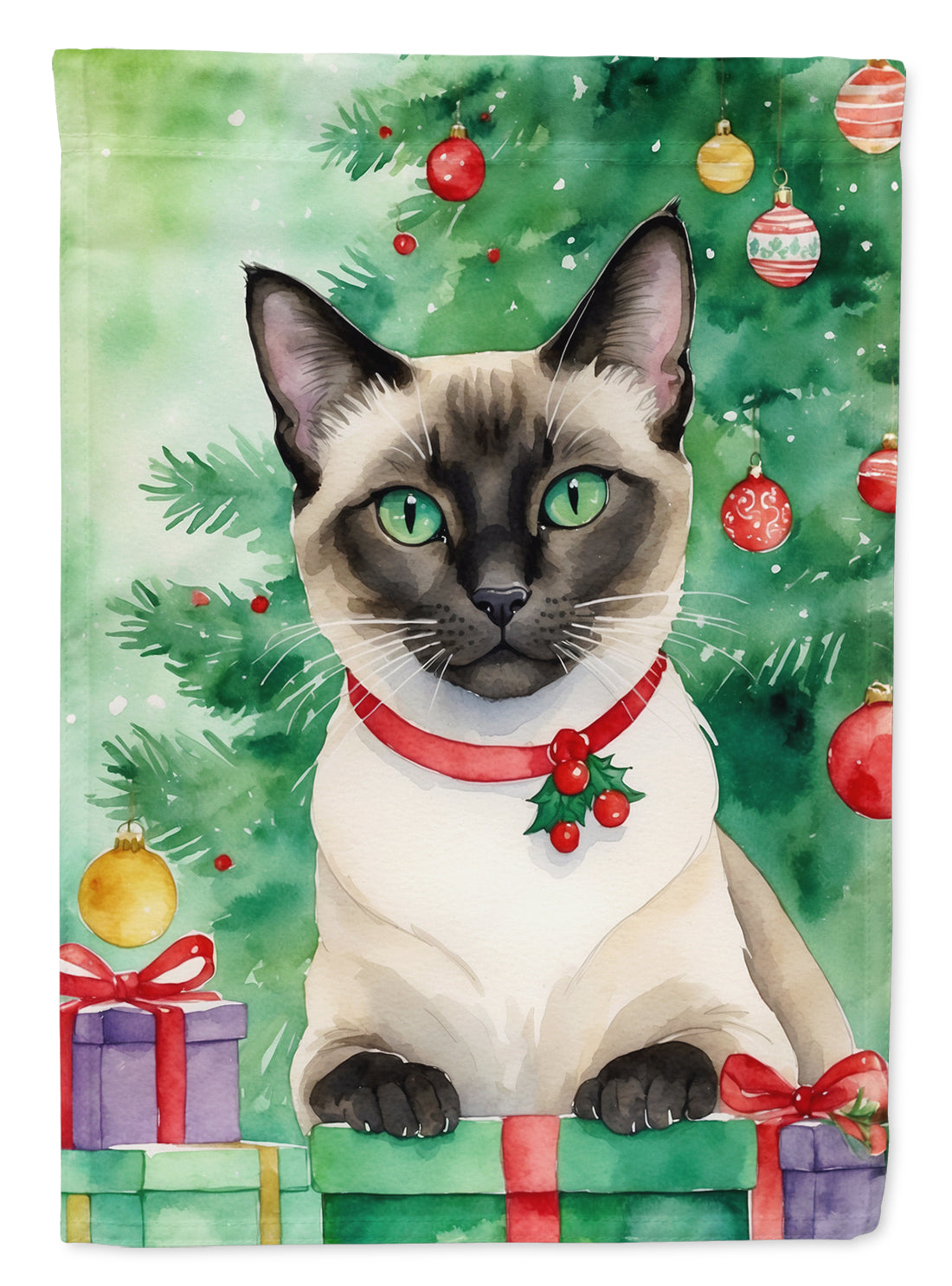 Buy this Siamese Cat By the Christmas Tree House Flag