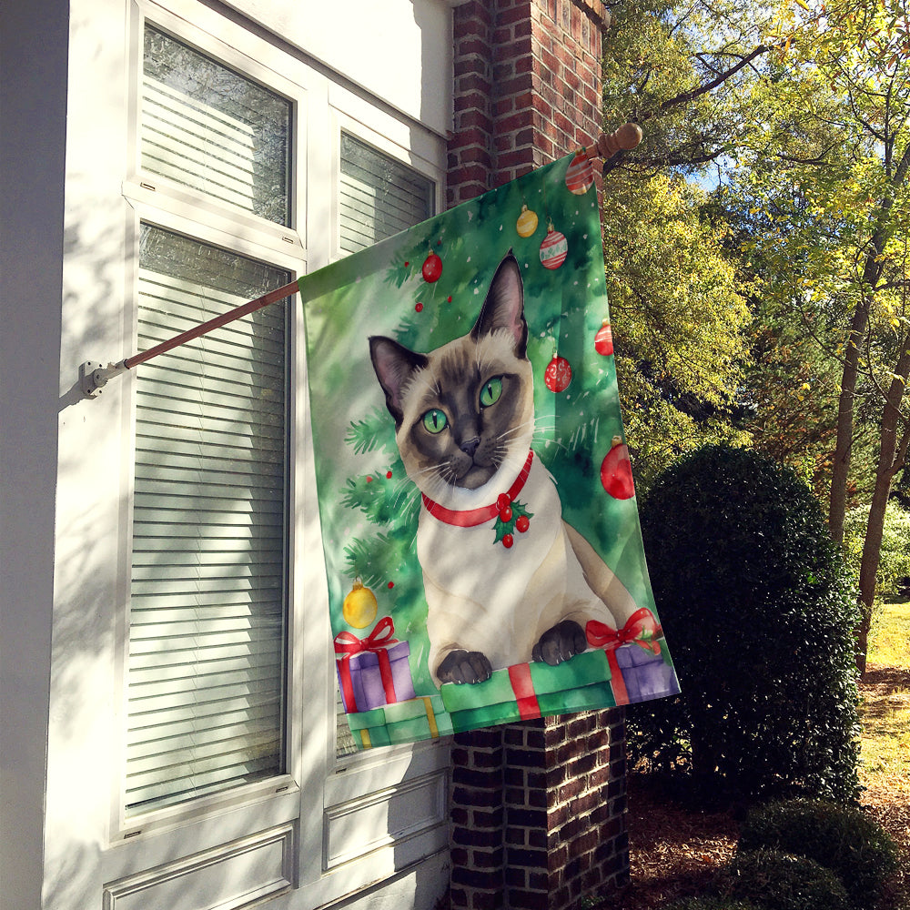 Siamese Cat By the Christmas Tree House Flag