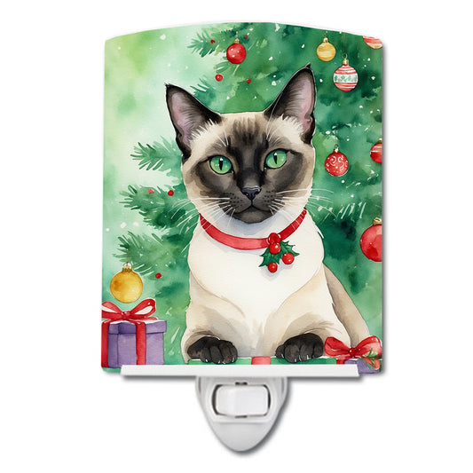 Buy this Siamese Cat By the Christmas Tree Ceramic Night Light