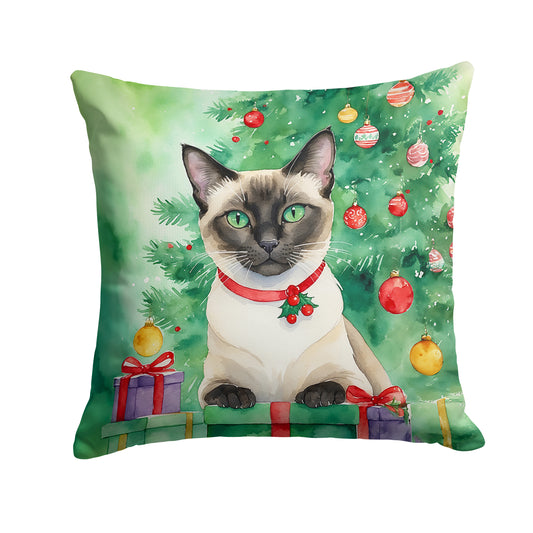 Buy this Siamese Cat By the Christmas Tree Throw Pillow