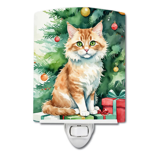 Buy this Skookum Cat By the Christmas Tree Ceramic Night Light