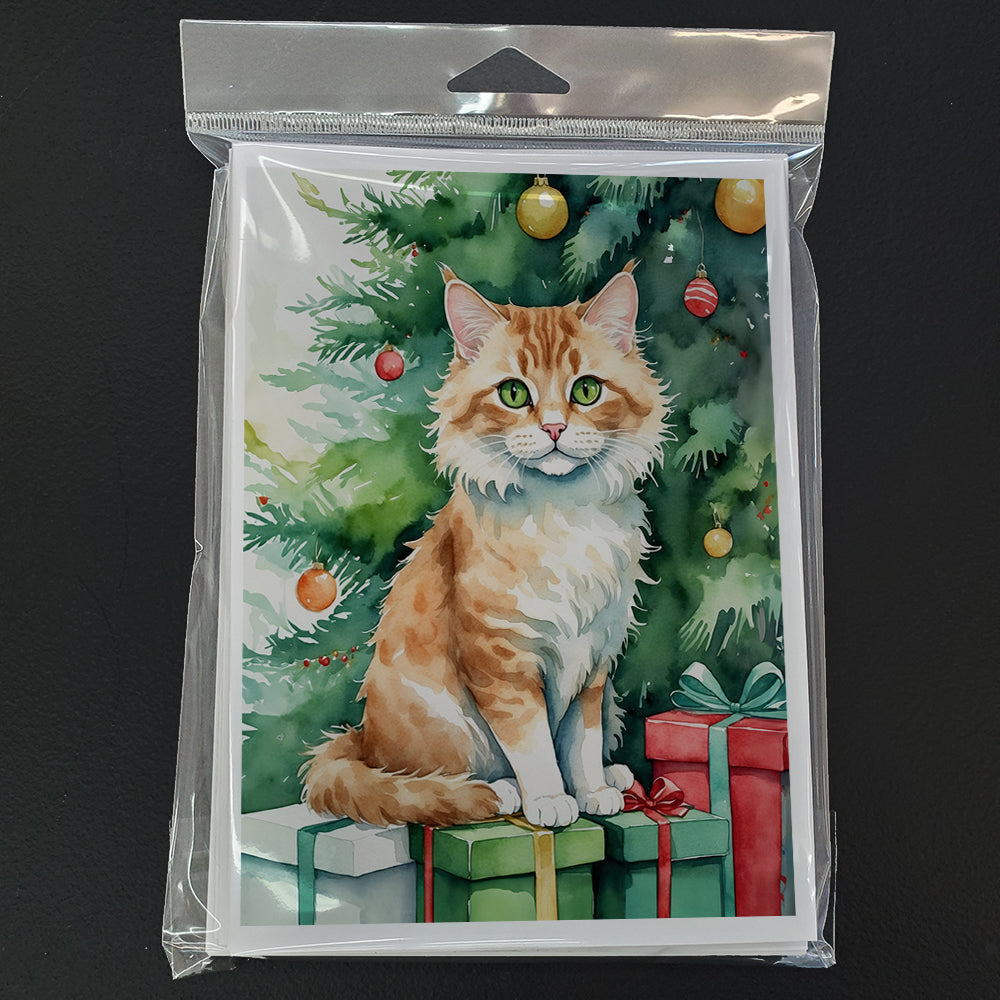 Skookum Cat By the Christmas Tree Greeting Cards Pack of 8