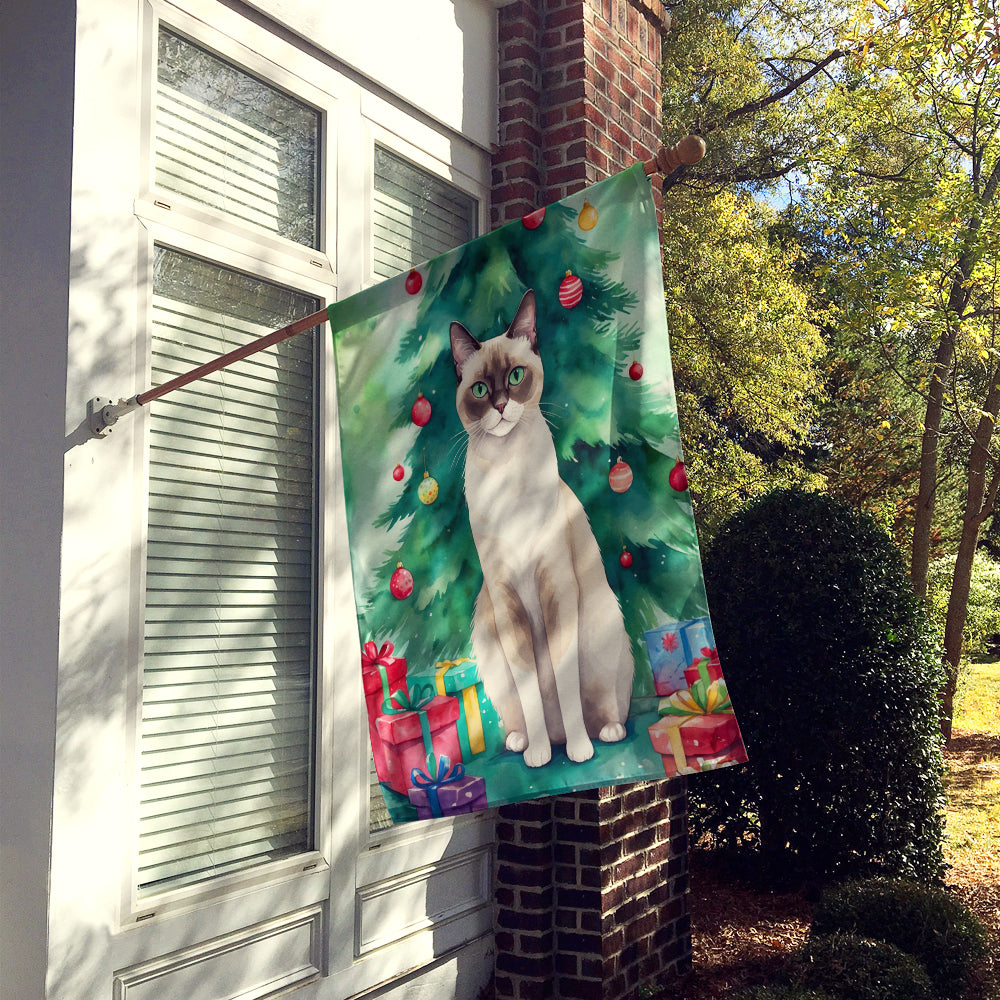 Snowshoe Cat By the Christmas Tree House Flag