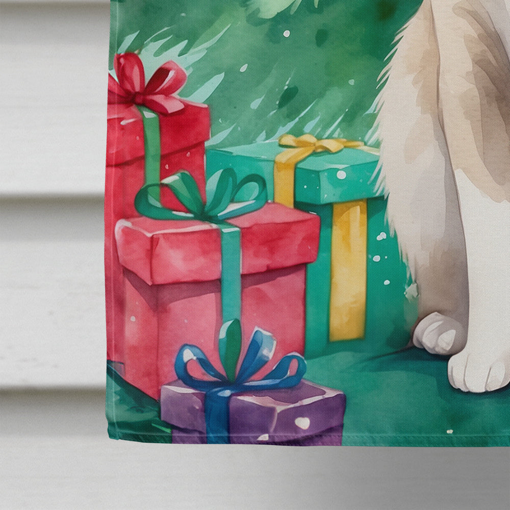 Snowshoe Cat By the Christmas Tree House Flag