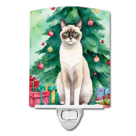 Buy this Snowshoe Cat By the Christmas Tree Ceramic Night Light