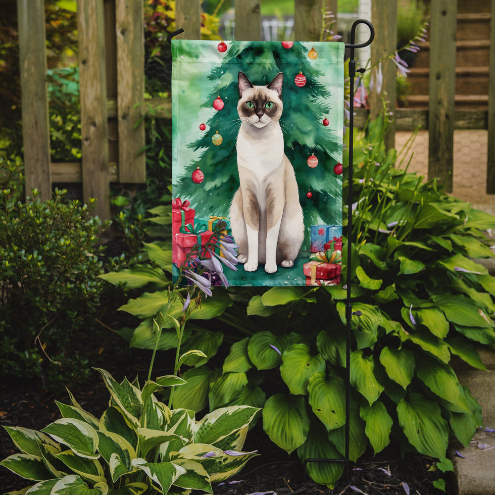 Snowshoe Cat By the Christmas Tree Garden Flag