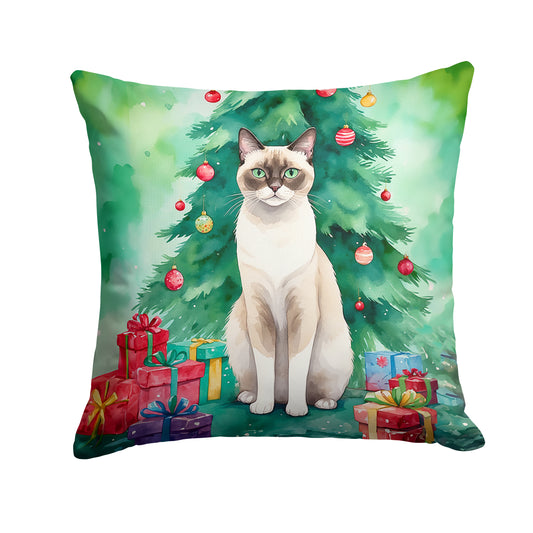 Buy this Snowshoe Cat By the Christmas Tree Throw Pillow