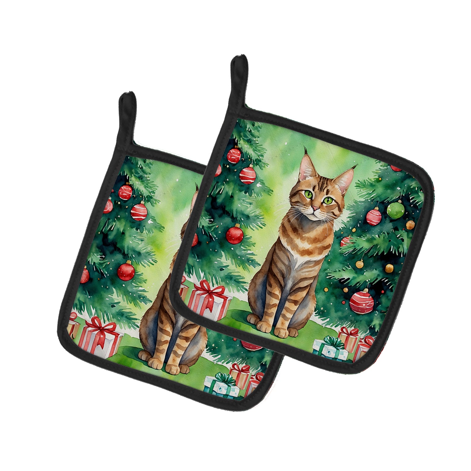 Buy this Sokoke Cat By the Christmas Tree Pair of Pot Holders