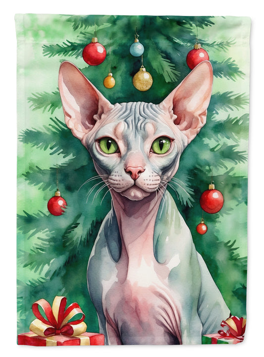 Buy this Sphynx Cat By the Christmas Tree House Flag