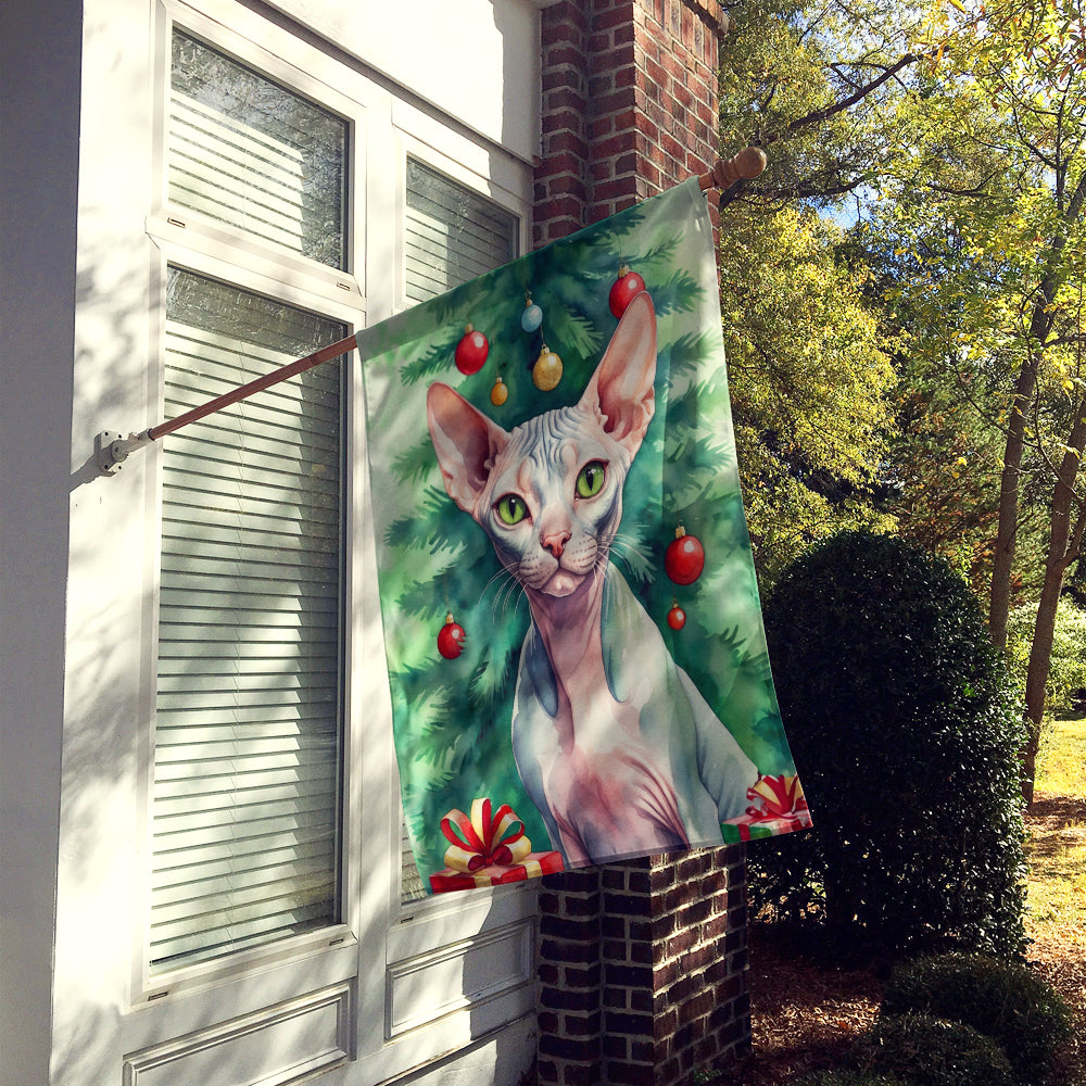 Sphynx Cat By the Christmas Tree House Flag