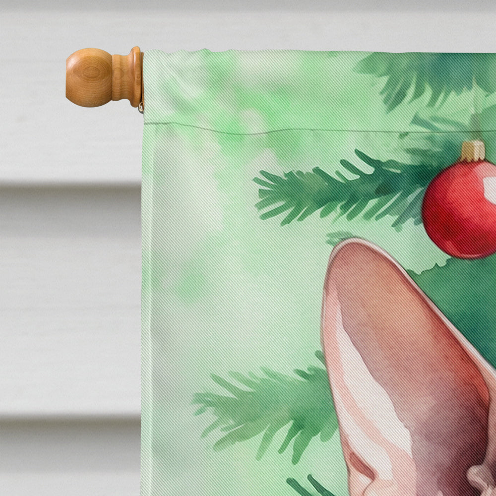 Sphynx Cat By the Christmas Tree House Flag